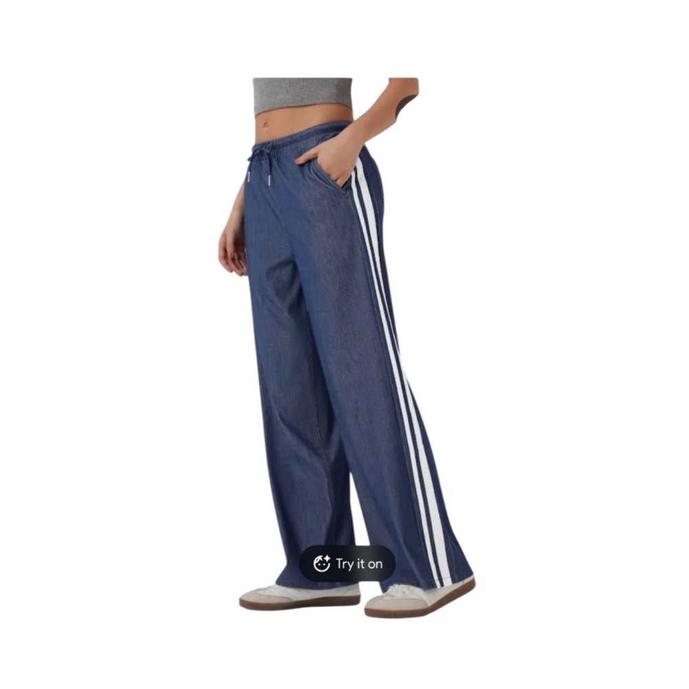 💙👖HALARA Navy Wide Leg Track Pants with White Side Stripes - Picture 2 of 11